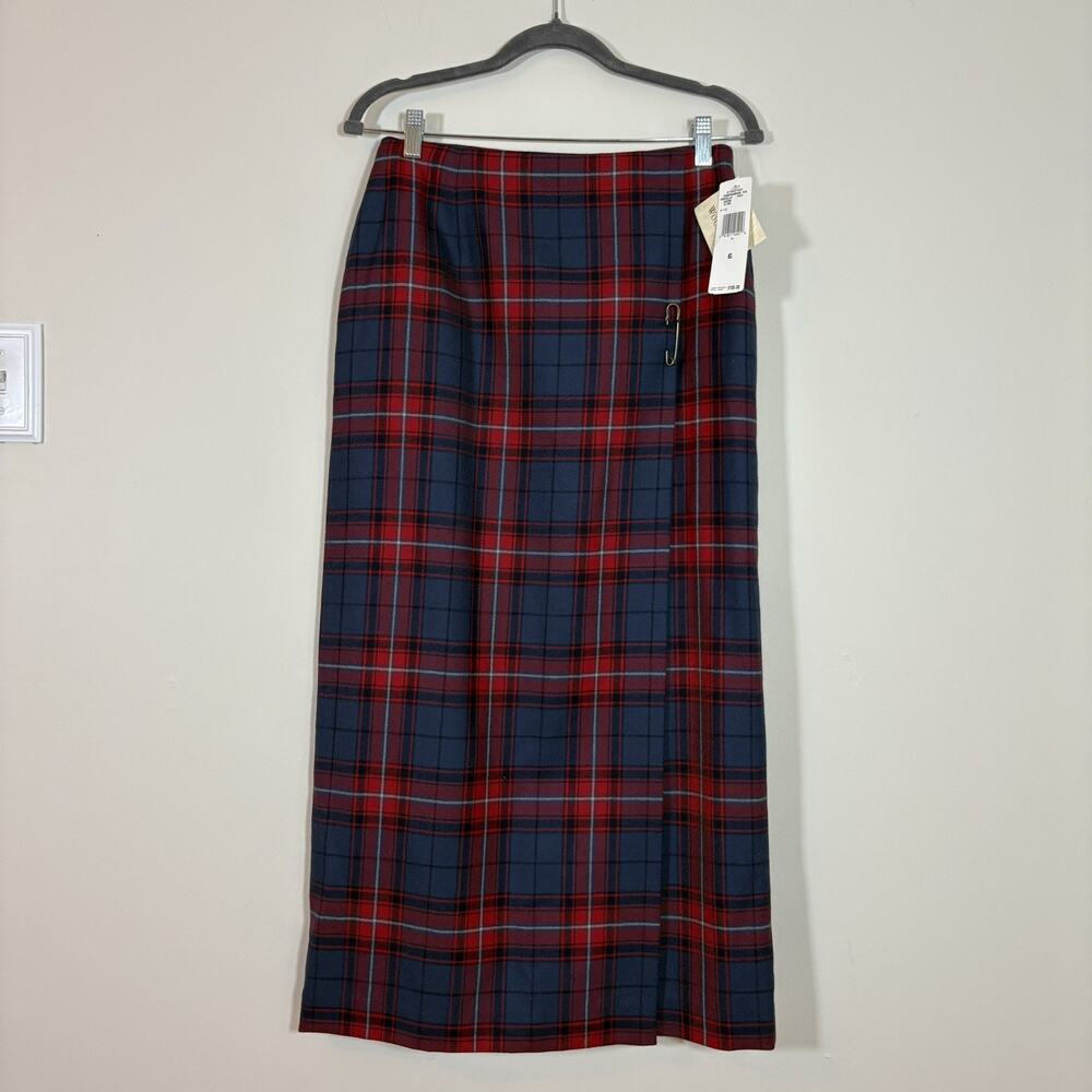 Vintage Jones New York Plaid Wrap Maxi Skirt NWT Wool Kilt Dark Academia 16
